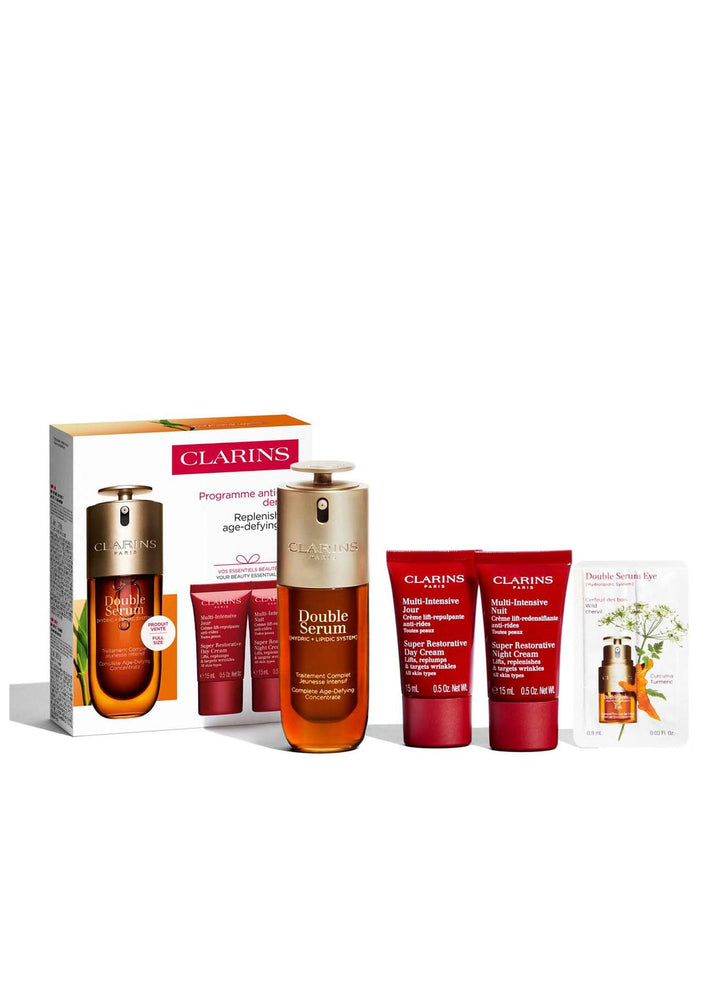 Dual‑phase clear bottle with oil and gel, pump dispenser, anti‑ageing serum
