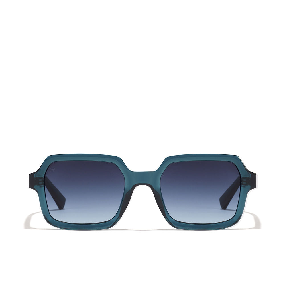 Unisex Ocean Blue Denim shield sunglasses with rectangular single-piece lens