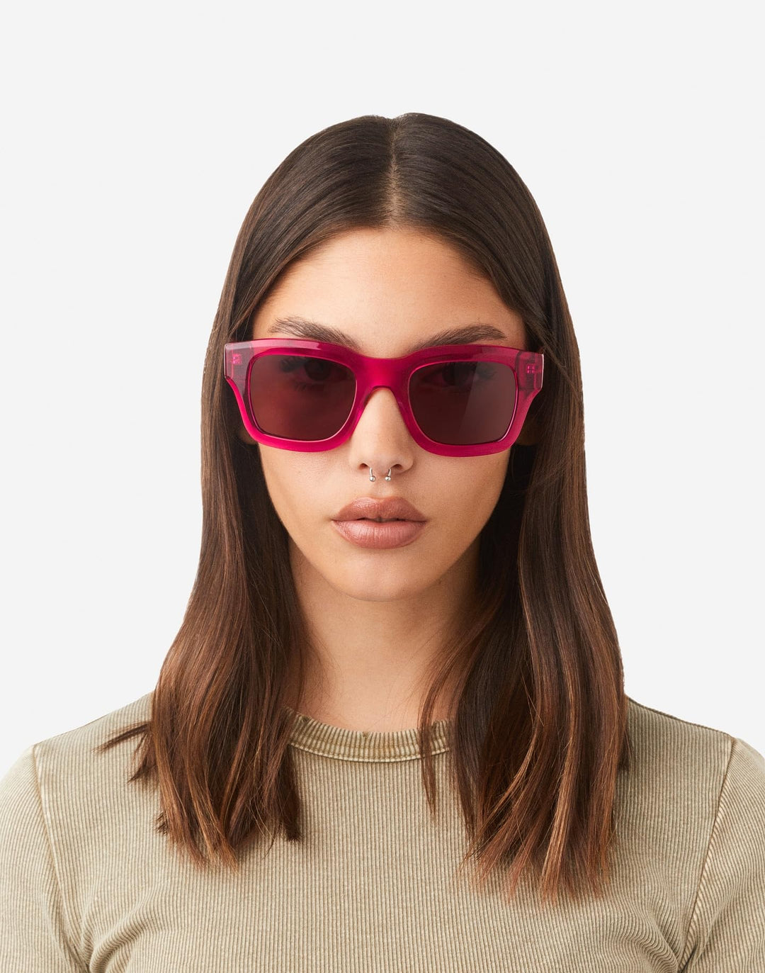 Hawkers Pink transparent plastic square sunglasses with thick frame, rectangular lenses and dark tinted lenses