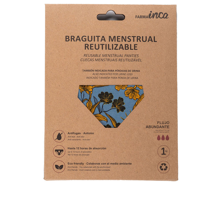 Yellow floral reusable menstrual brief size S, soft elastic trim