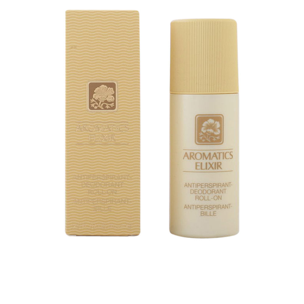 Clinique AROMATICS ELIXIR roll‑on deodorant bottle with elegant botanical scent