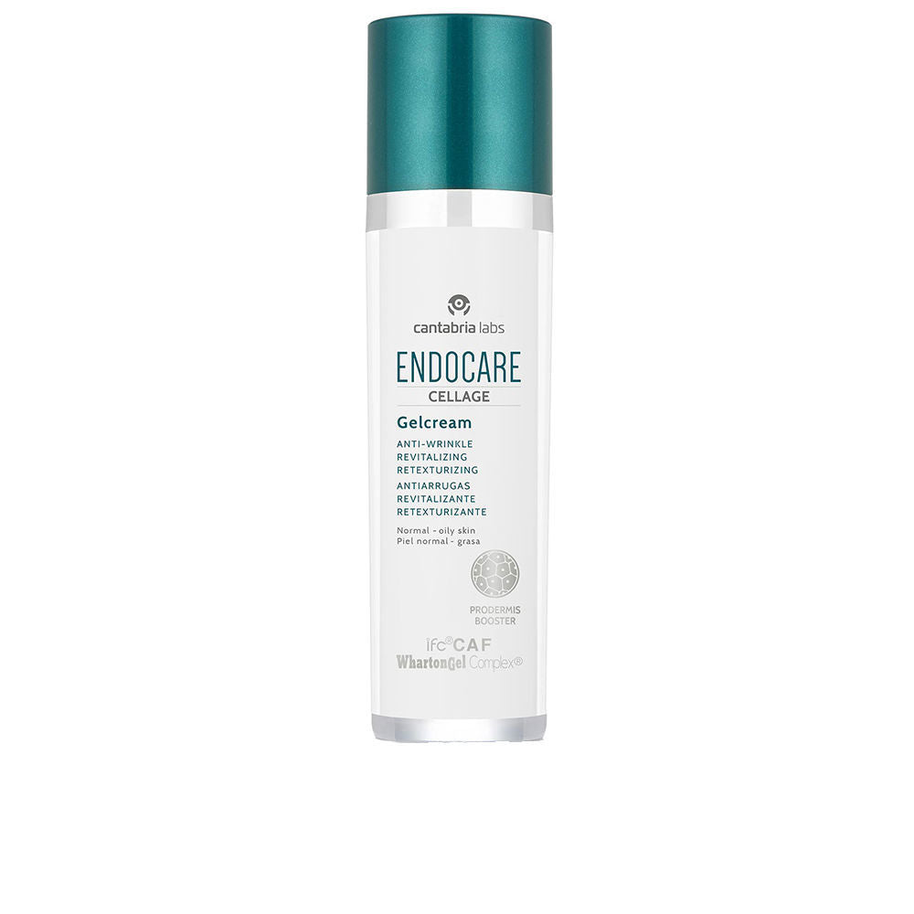 Endocare Modern, minimalistic white and teal plastic gel-cream bottle with pump, matte body and shiny teal cap