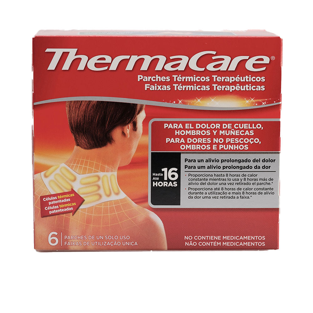 Single-use neck and shoulder adhesive heat patch, thin contoured design, pack of six