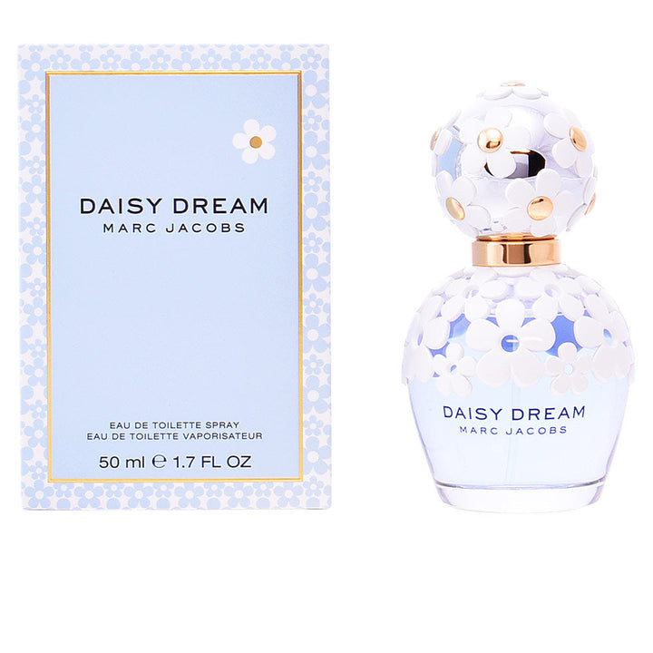 Deep blue glass perfume bottle with white daisy motif, 100 ml, floral-fruity scent