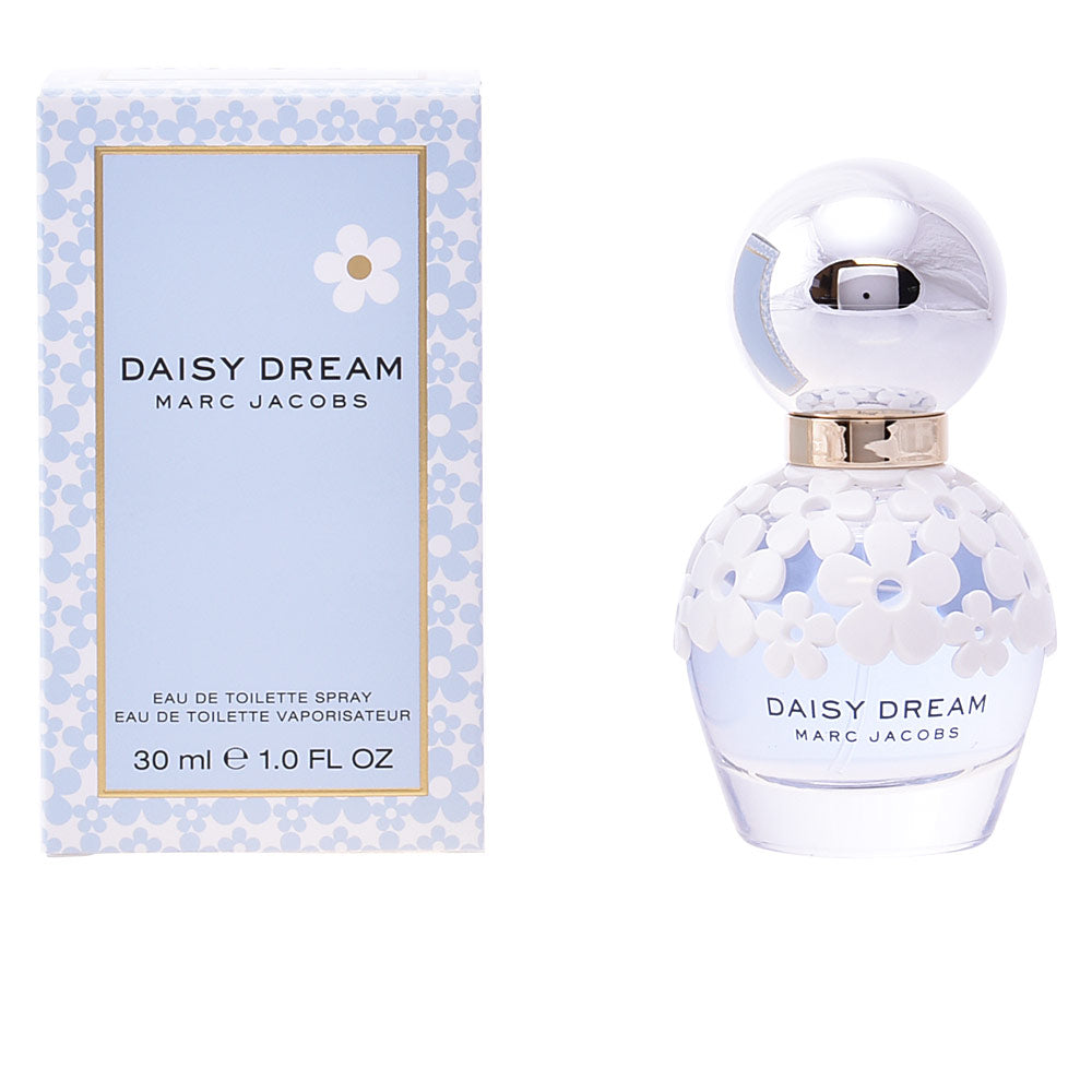 30 ml blue glass bottle with white daisy motif, Eau de Toilette spray