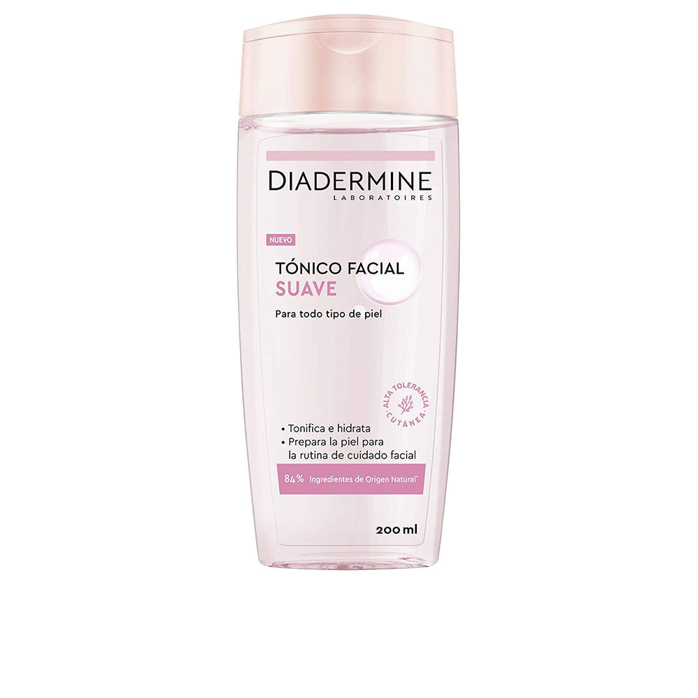 Bottle of Diadermine alcohol-free facial toner on white background