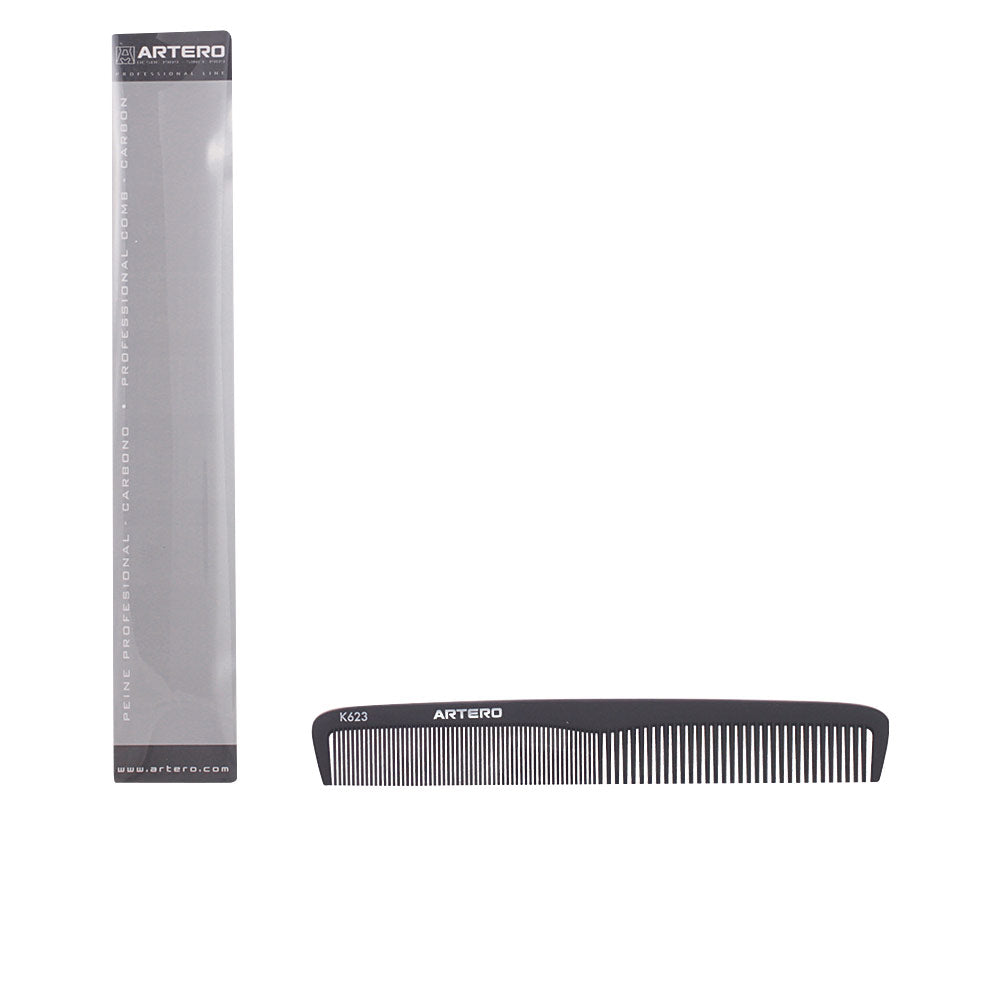 Black carbon‑fibre hair comb with fine teeth and rounded tips, 189 mm, Unisex
