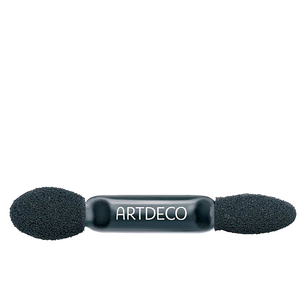 Double-ended mini eyeshadow applicator with black plastic handle, dual foam sponge tips—oval and pointed, Artdeco
