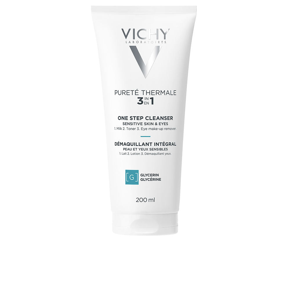 Vichy White plastic tube cleanser with flip-top cap, minimalist modern design, Timeless Classics branding