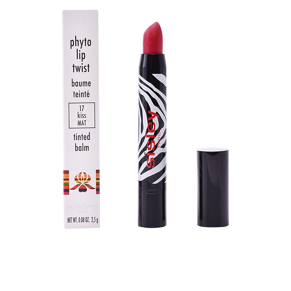 Retractable 2.5 g red twist lip balm in clinical close-up, satin finish