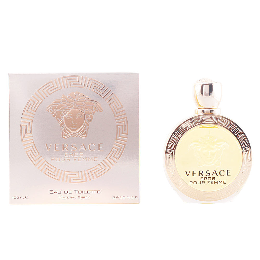 Spherical golden 30 ml eau de toilette bottle with Medusa motif, floral-woody fragrance