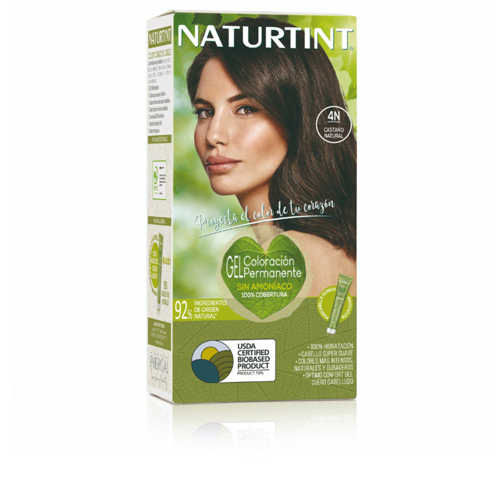 Tube and 50 ml mask; 4N chestnut permanent gel hair colour packaging