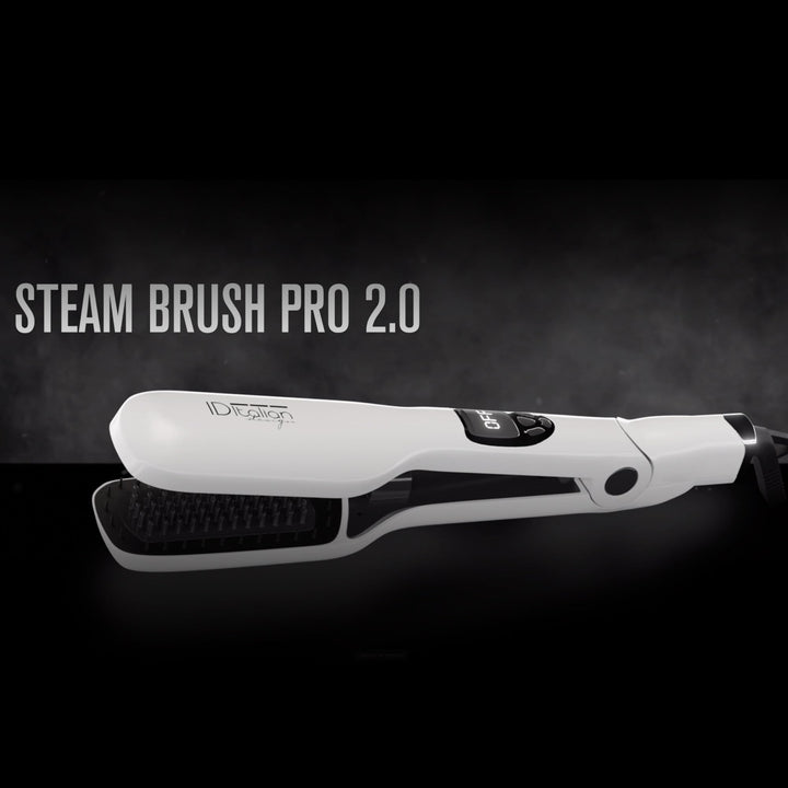 Slim ceramic steam brush with digital display and bottom water tank, ergonomic handle