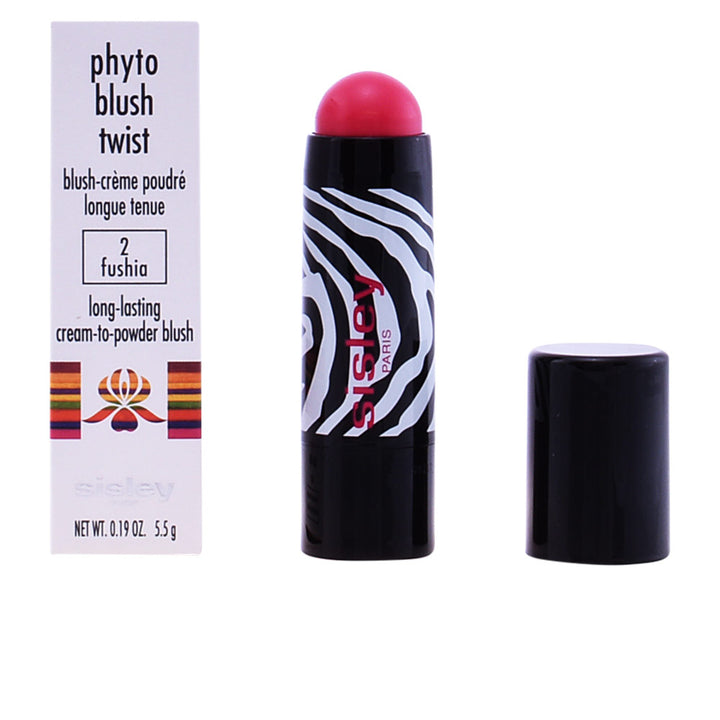 Twist-up blush stick in fuchsia shade, rounded applicator, 5.5 g compact
