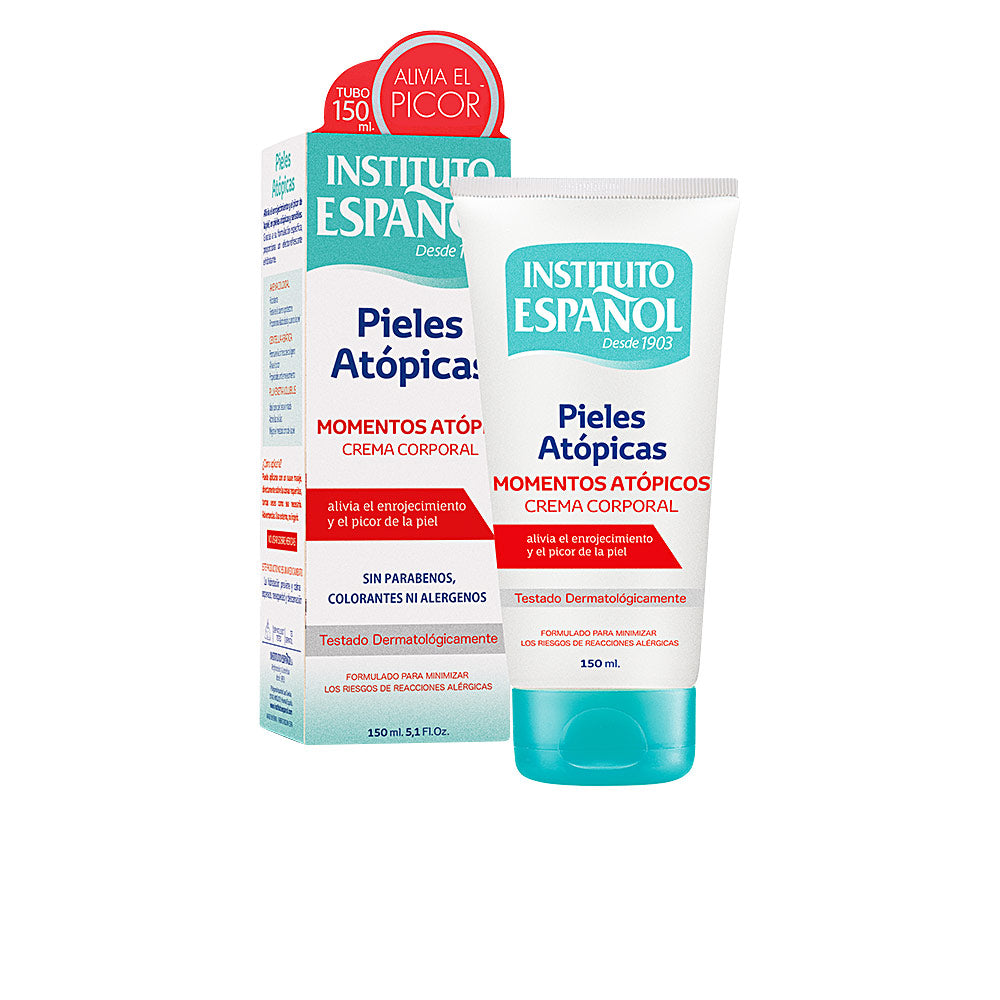 Instituto Español White plastic tube and box with turquoise flip cap, red accent label, medical-style text, clean packaging