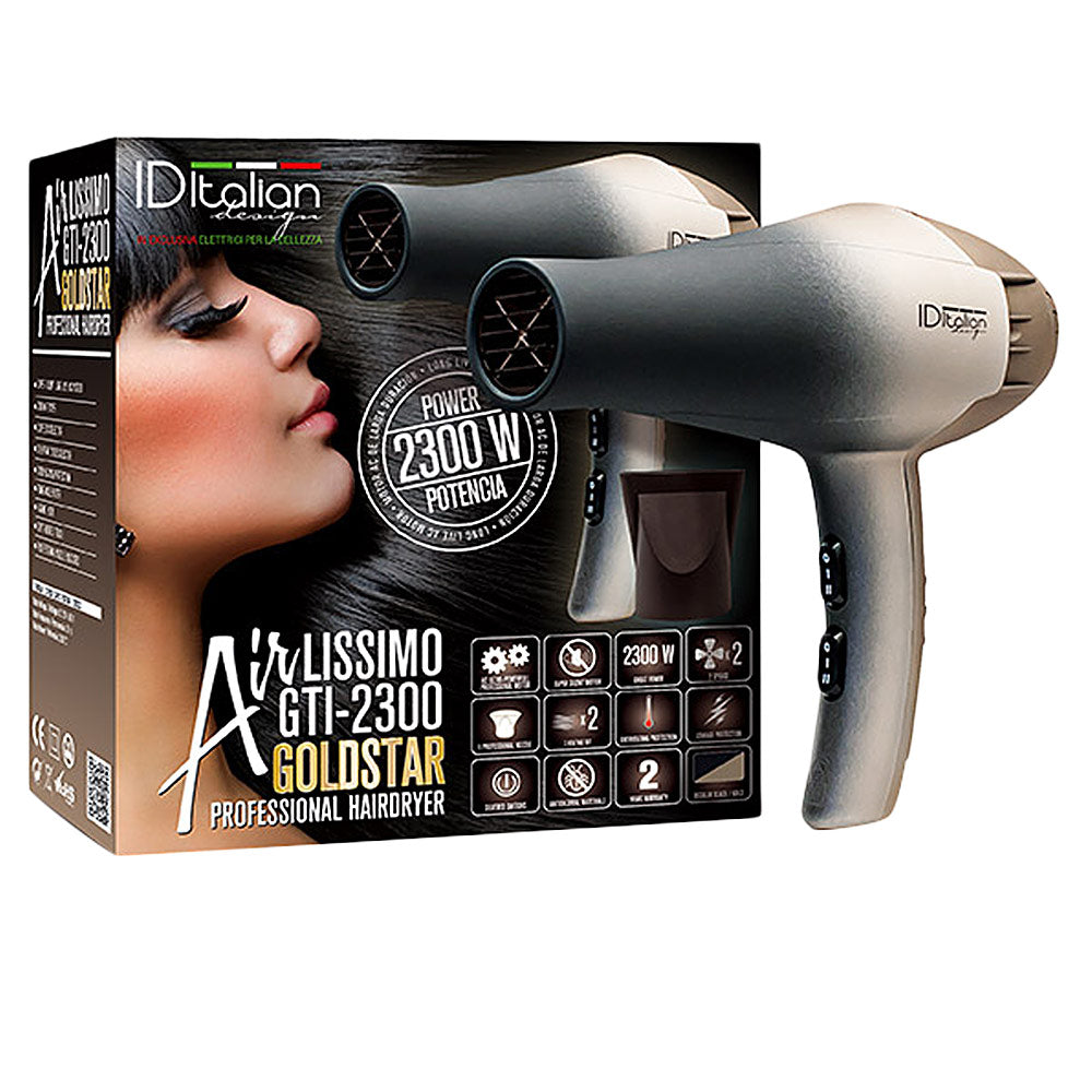 Matte black professional hair dryer with concentrator nozzle, long cable
