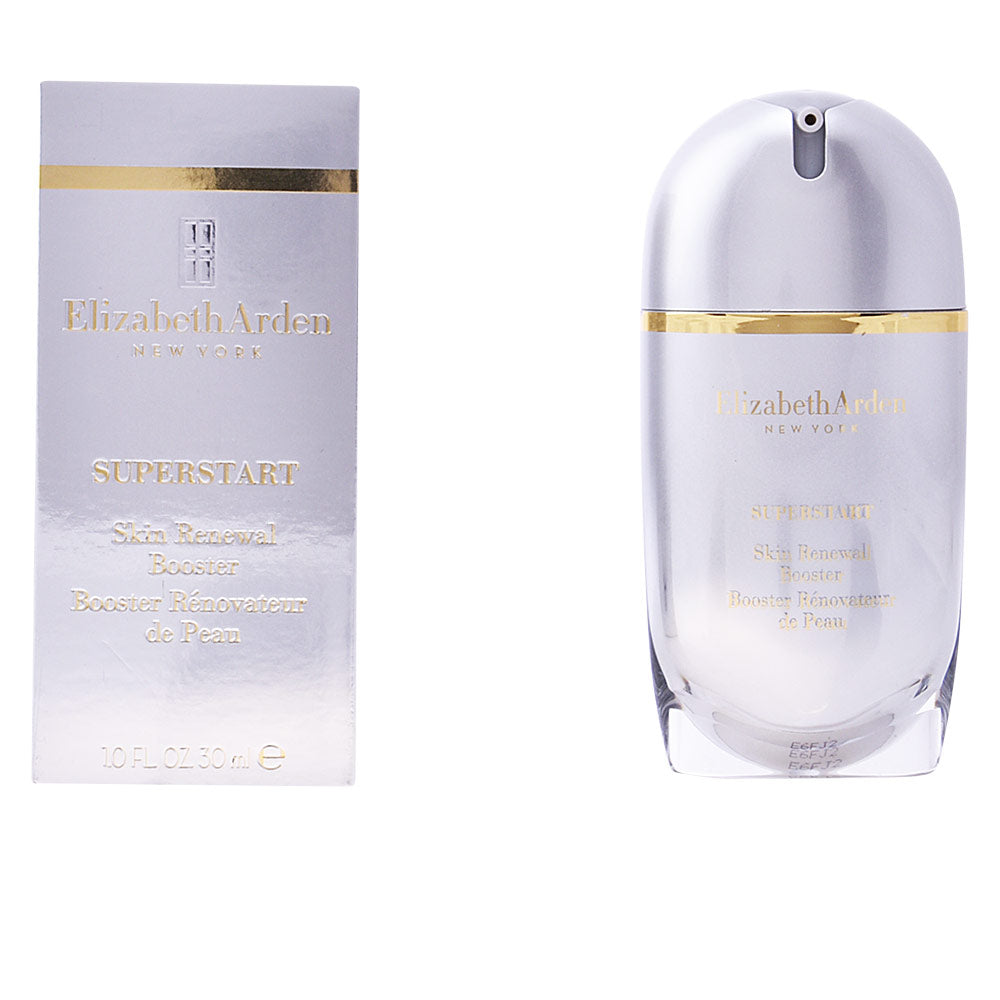 Elizabeth Arden SuperStart Skin Renewal Booster bottle with dropper on neutral background