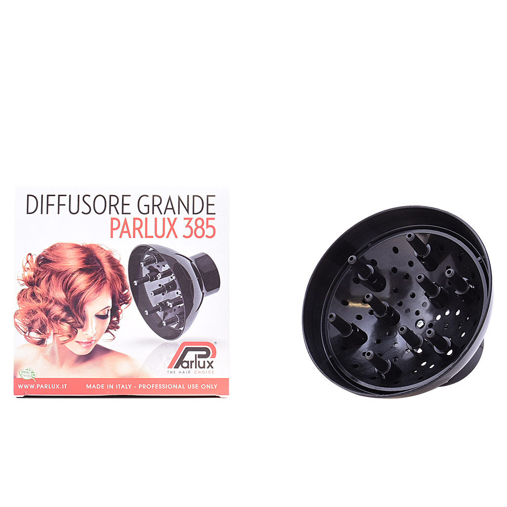 Large black hair diffuser attachment for Parlux 385, wide bowl for curls