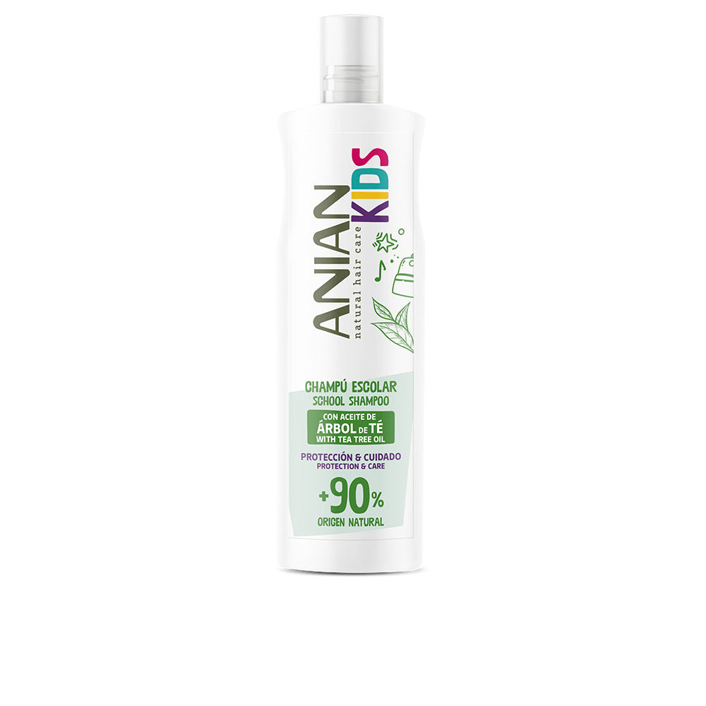 Bottle of Anian anti-lice tea tree shampoo for children, soothing chamomile and aloe vera