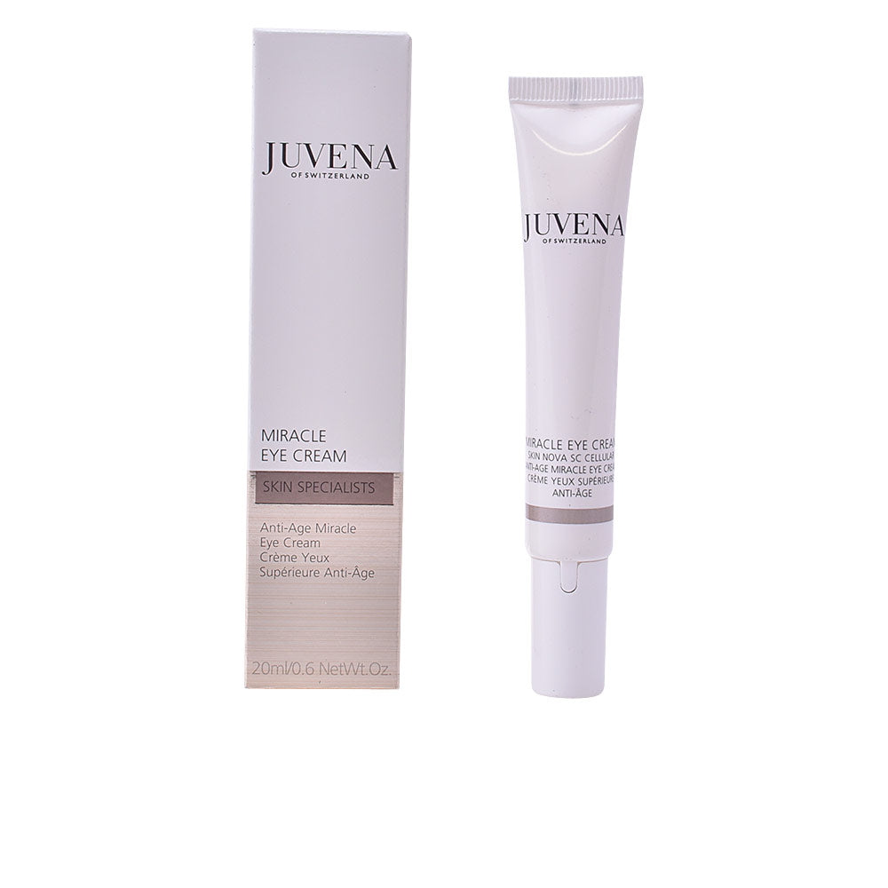 Luxurious Juvena Miracle eye cream jar and applicator on neutral surface