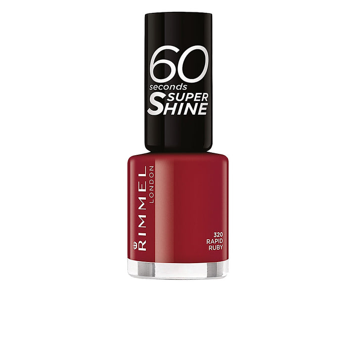 8 ml bottle of Rapid Ruby red nail lacquer with precision brush, glossy cream finish