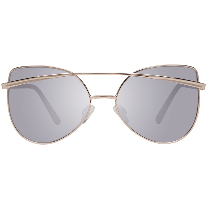Rose gold metal cat-eye sunglasses with double bridge and grey lenses, shown front-on