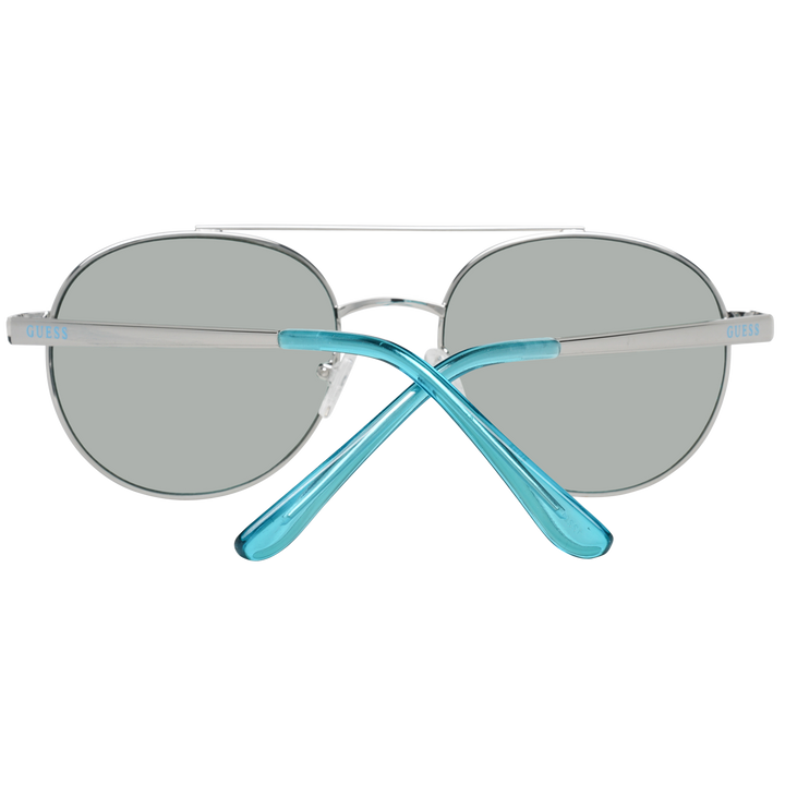 Unisex silver metal aviator eyeglasses with light-blue round lenses and double bridge on white background