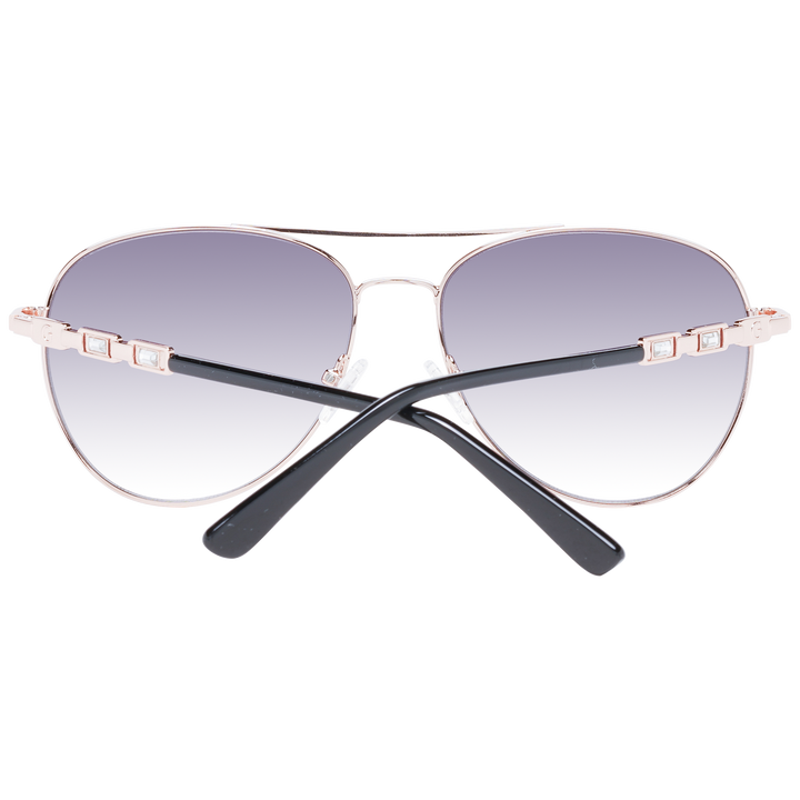 Rose gold aviator sunglasses with double bridge and gradient purple lenses, black temple tips, decorative temples