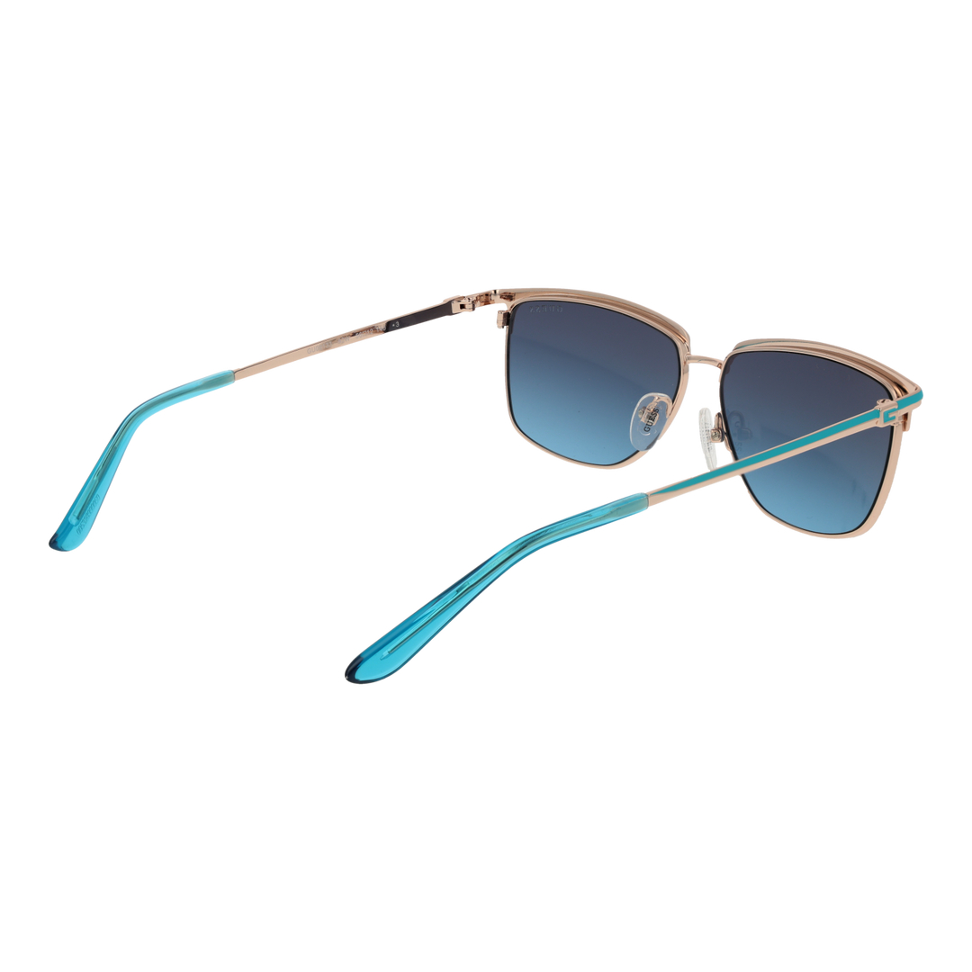 Gold metal aviator sunglasses with gradient lenses and blue temple tips shown front-on