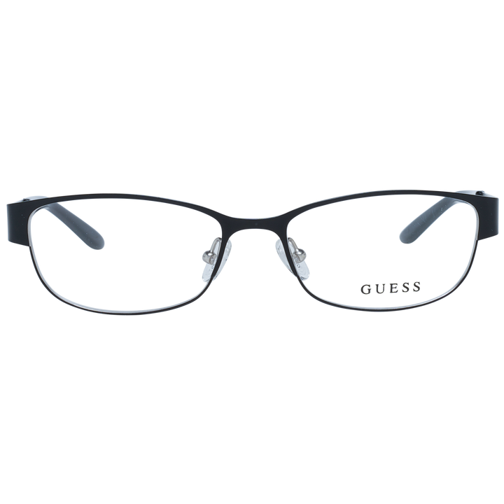 Black metal semi-rimless eyeglasses with rectangular lenses and leopard-print temples on neutral background