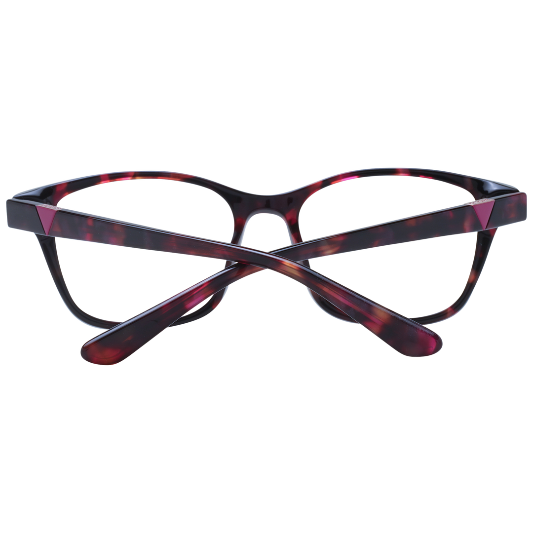 Tortoise shell rectangular full-rim eyeglasses with pink accents on plastic frame, front three-quarter view