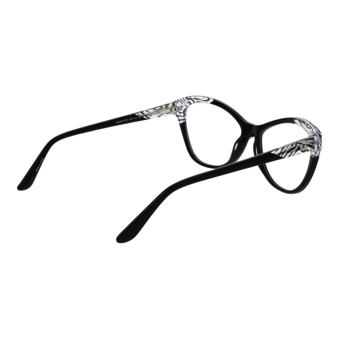 Black and transparent cat-eye eyeglasses with zebra print accents on upper frame for Women, plastic construction