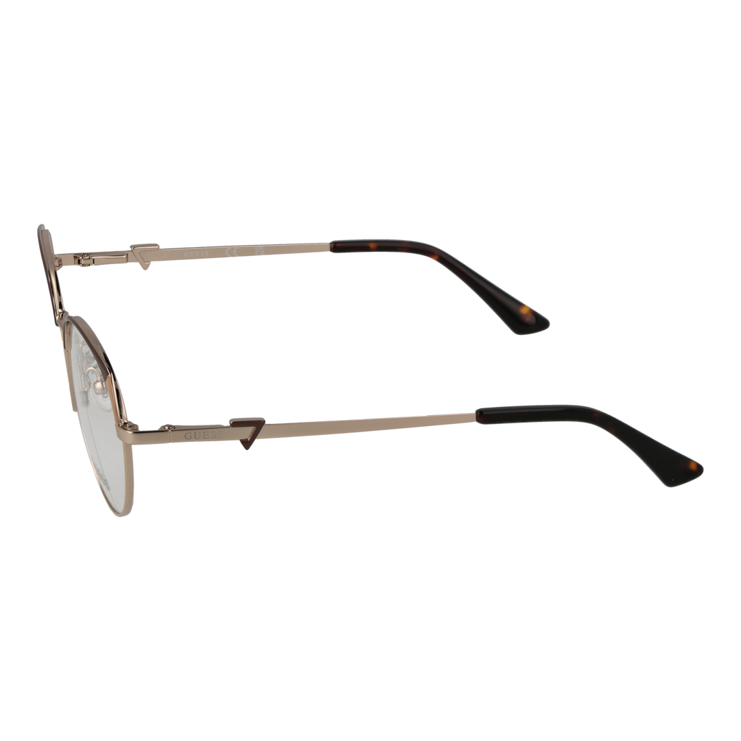 Gold thin metal round eyeglasses with tortoise shell temple tips and adjustable nose pads