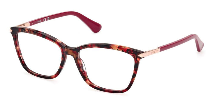Tortoise cat-eye eyeglasses with square lenses, red temples and metal-accent hinges, modern fashionable Women’s frame