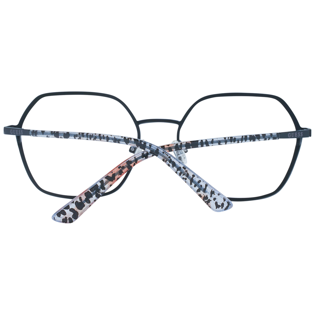 Unisex hexagonal black metal eyeglasses with patterned temple tips and adjustable nose pads, modern geometric silhouette