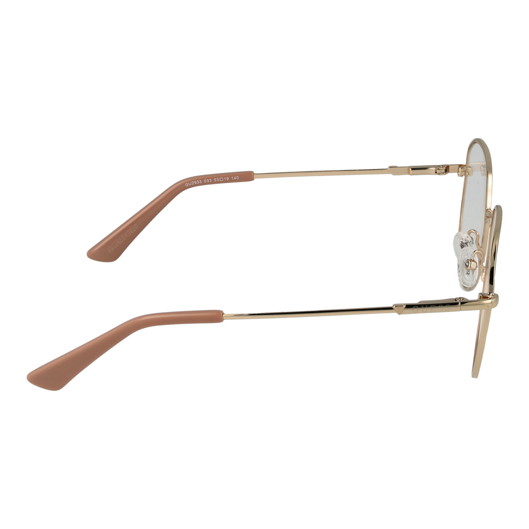 Unisex gold metal rounded-square eyeglasses with thin temples and adjustable nose pads on white background
