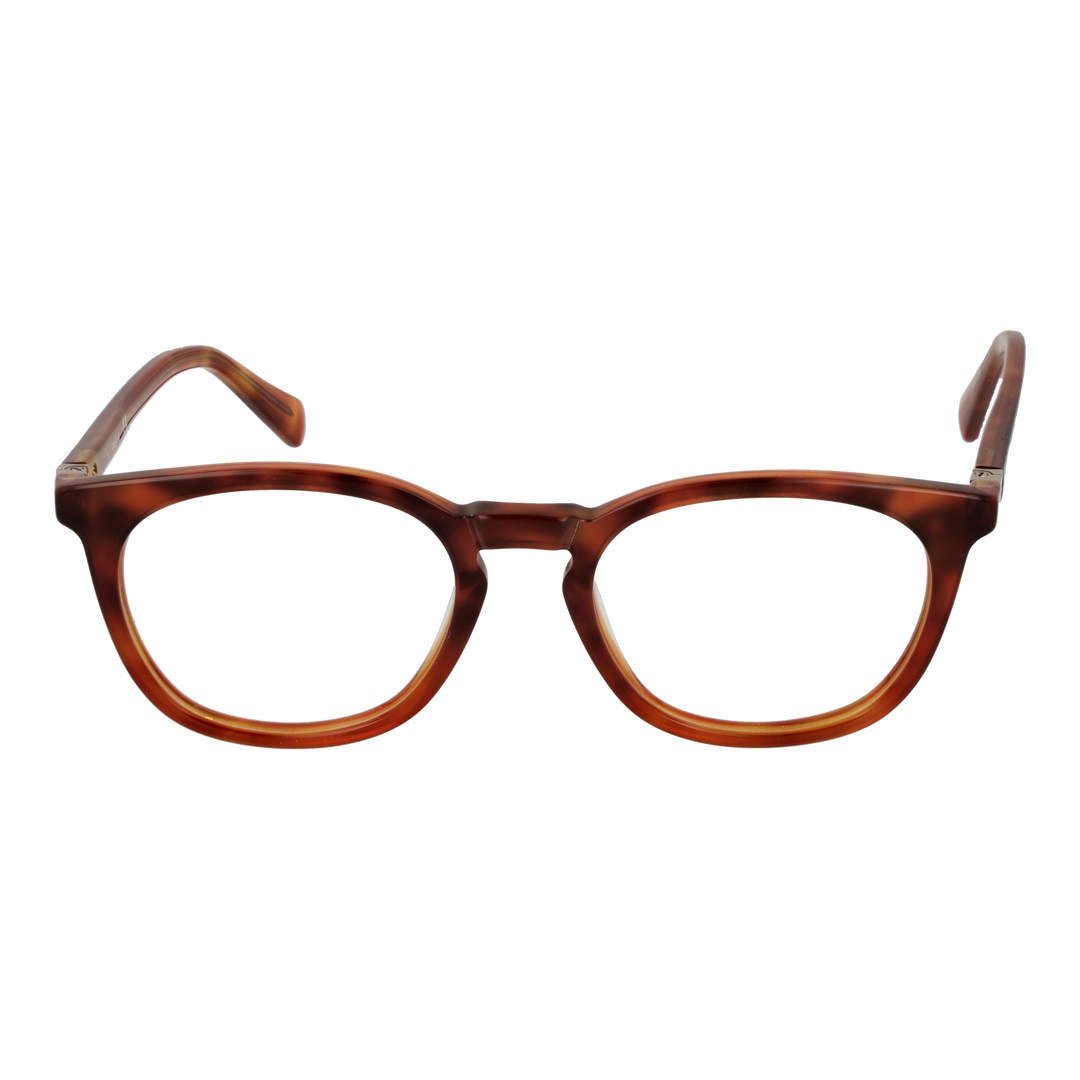 Brown tortoiseshell round eyeglasses for Women, plastic frame, metal temple accents, classic profile