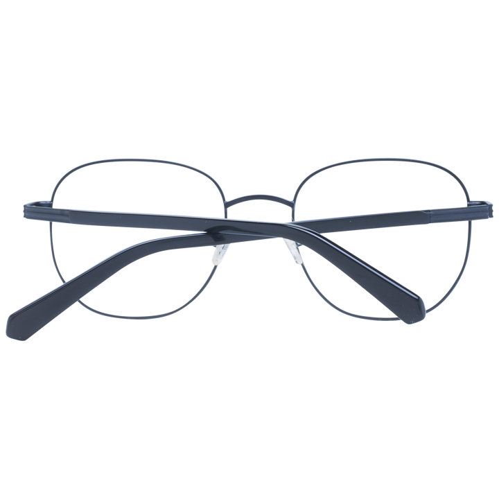 Black slim metal rectangular eyeglasses with thin temples and adjustable nose pads on neutral background