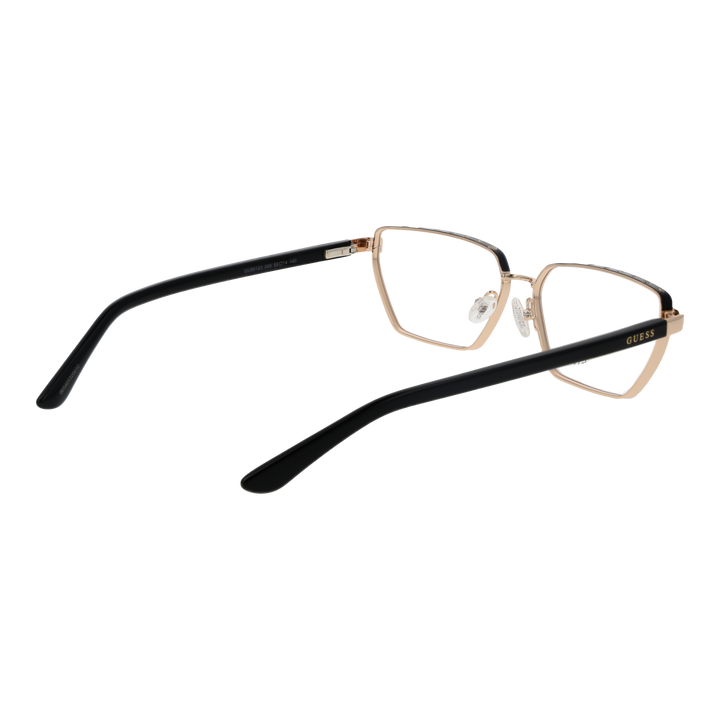 Gold metal and black rectangular eyeglasses for Women with decorative top-frame pattern and adjustable nose pads