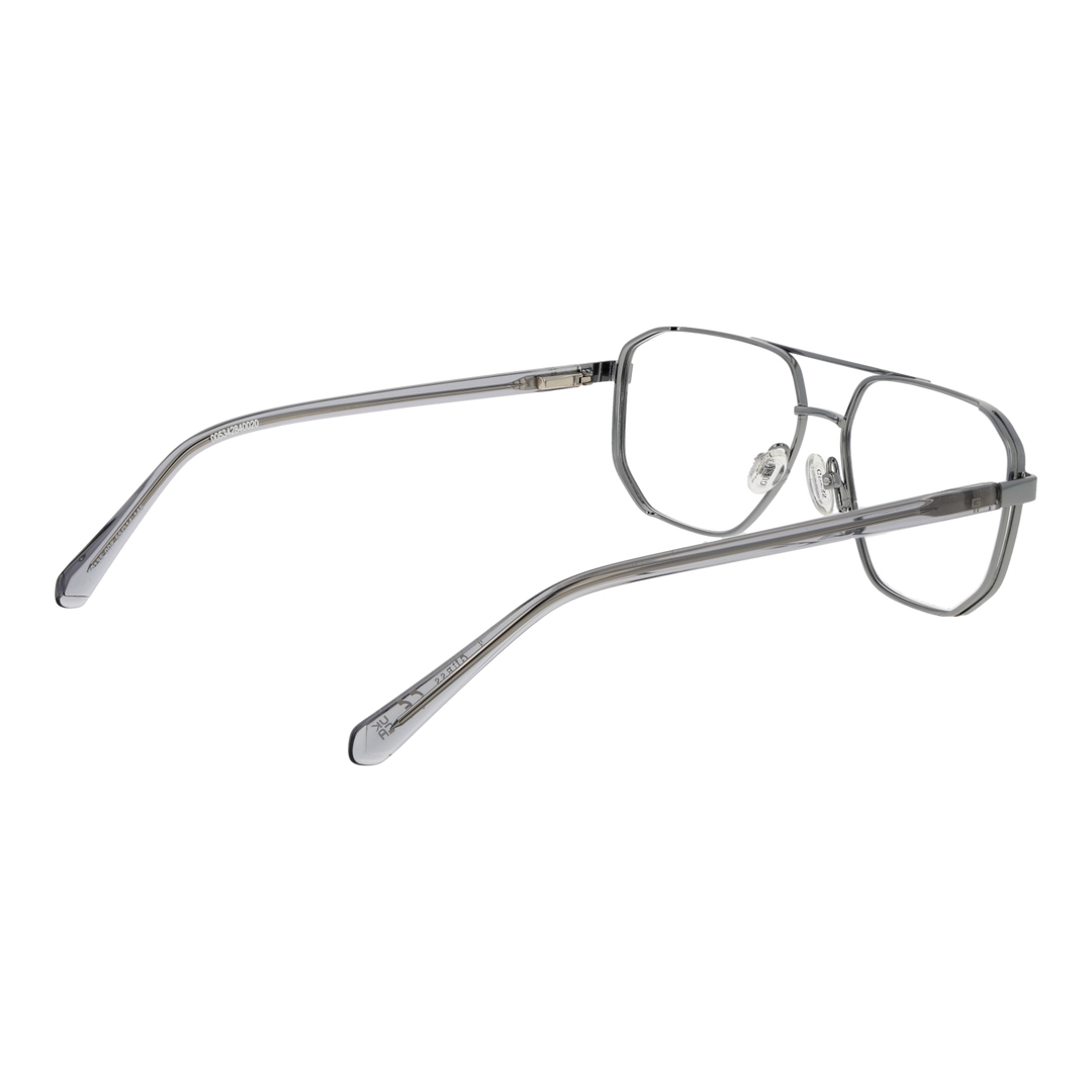 Gray Unisex eyeglasses with double bridge, rectangular lenses, metal and plastic frame, clear nose pads