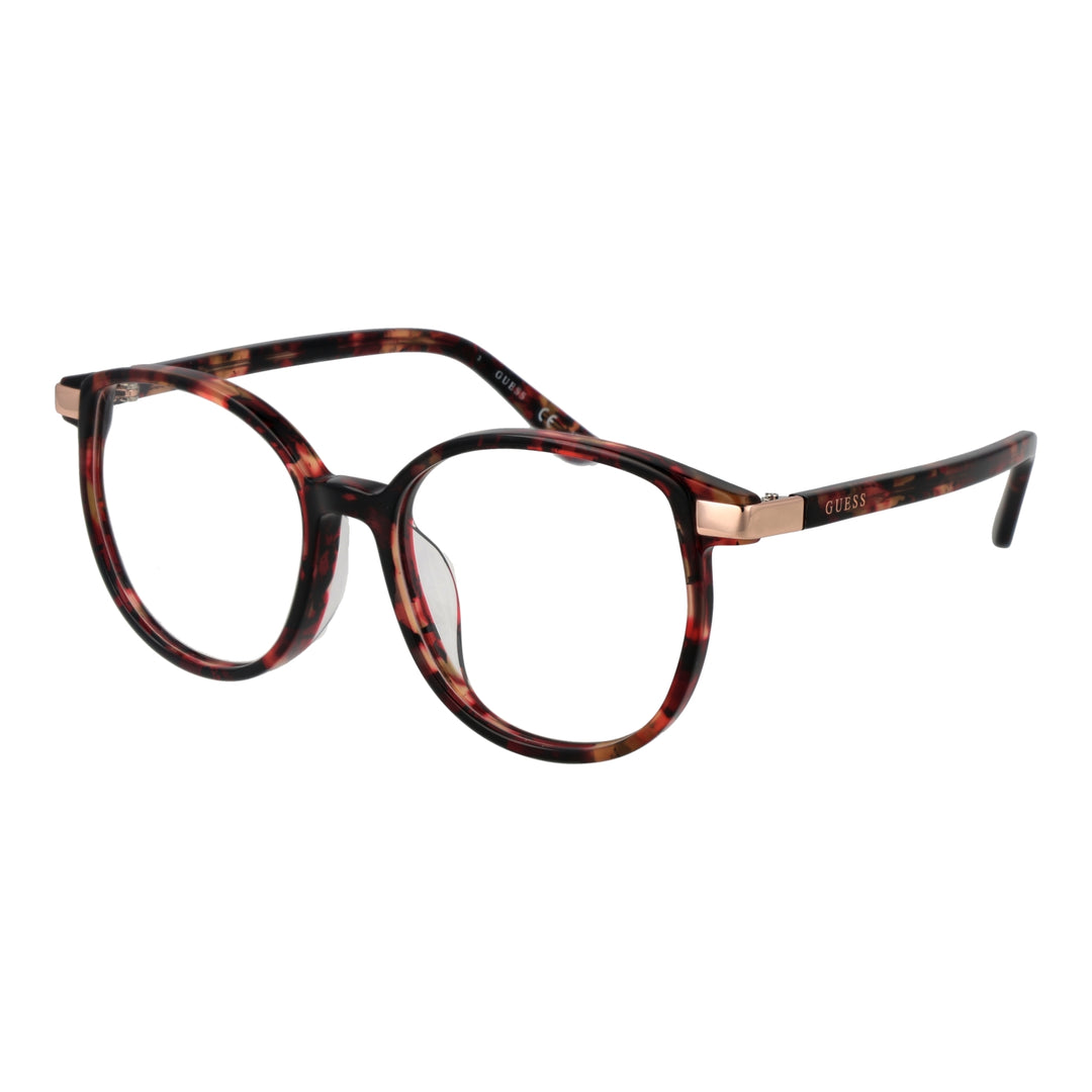 Tortoise shell round eyeglasses for Women, plastic frame with metal temple accents in brown and amber tones