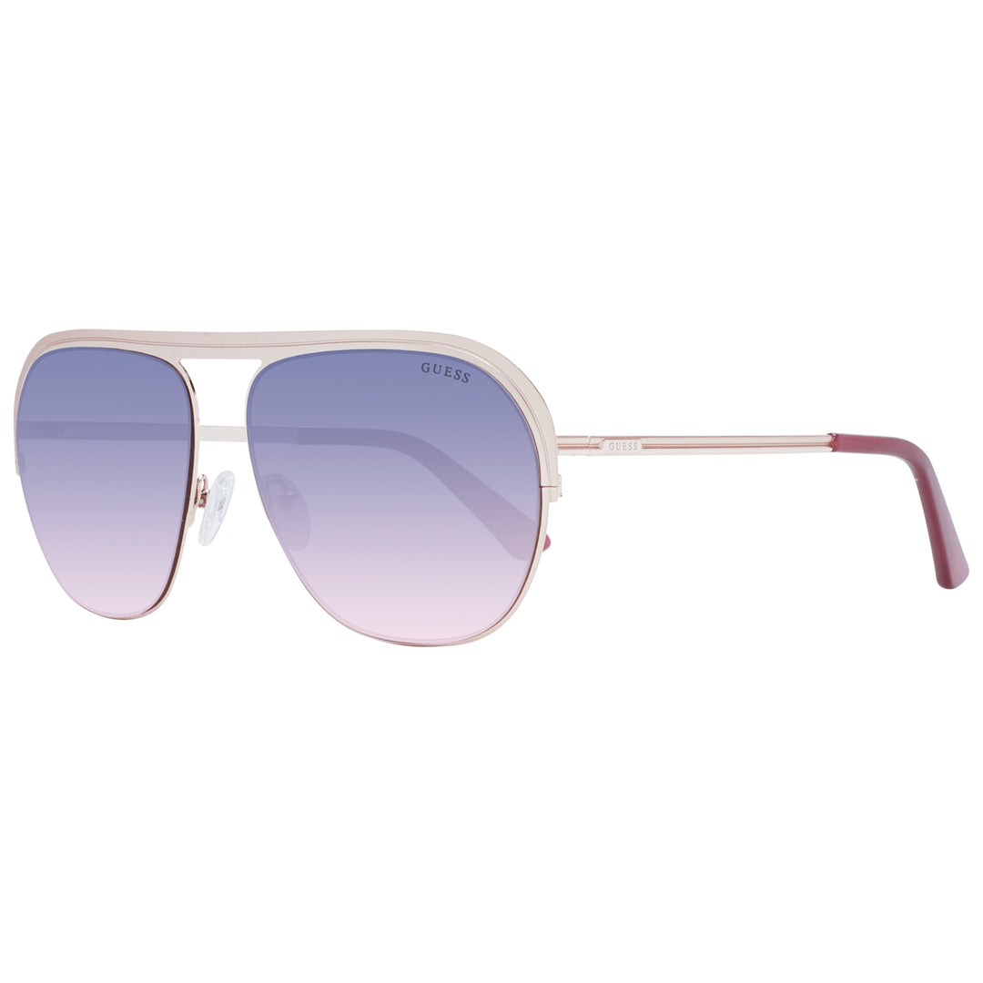 Pink metal aviator sunglasses with gradient blue-purple lenses and pink temple tips, double bridge visible