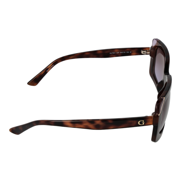 Tortoise brown oversized square sunglasses with gradient lenses and gold corner accents, signature G on temples
