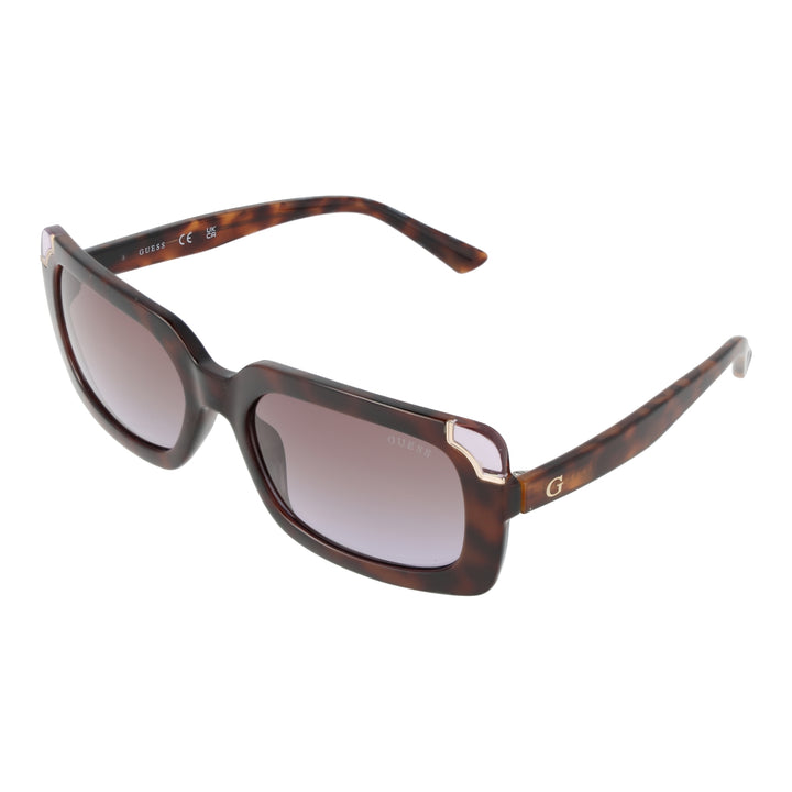 Tortoise brown oversized square sunglasses with gradient lenses and gold corner accents, signature G on temples