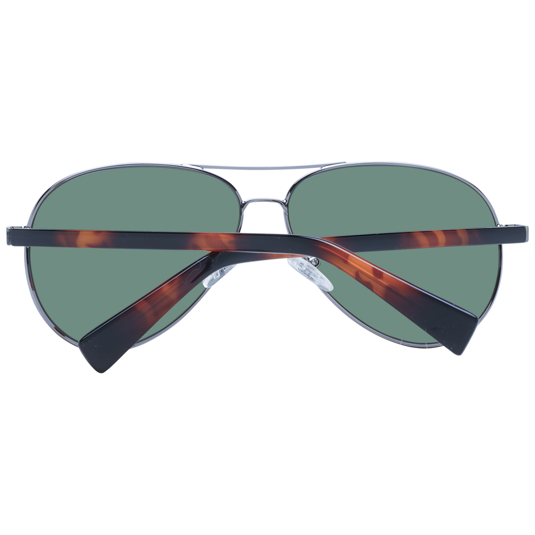 Unisex silver aviator sunglasses with green lenses and tortoiseshell plastic arms on white background