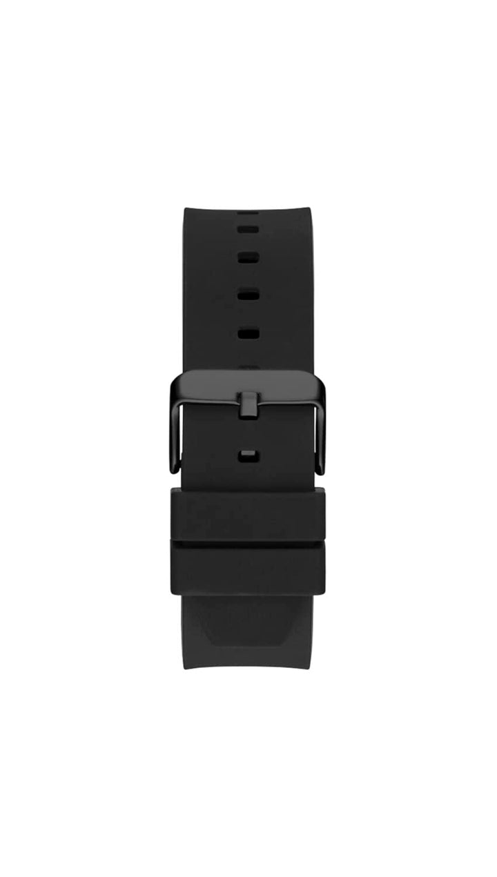 Unisex black watch with crystal-set case, geometric black dial and green accents, silicone strap