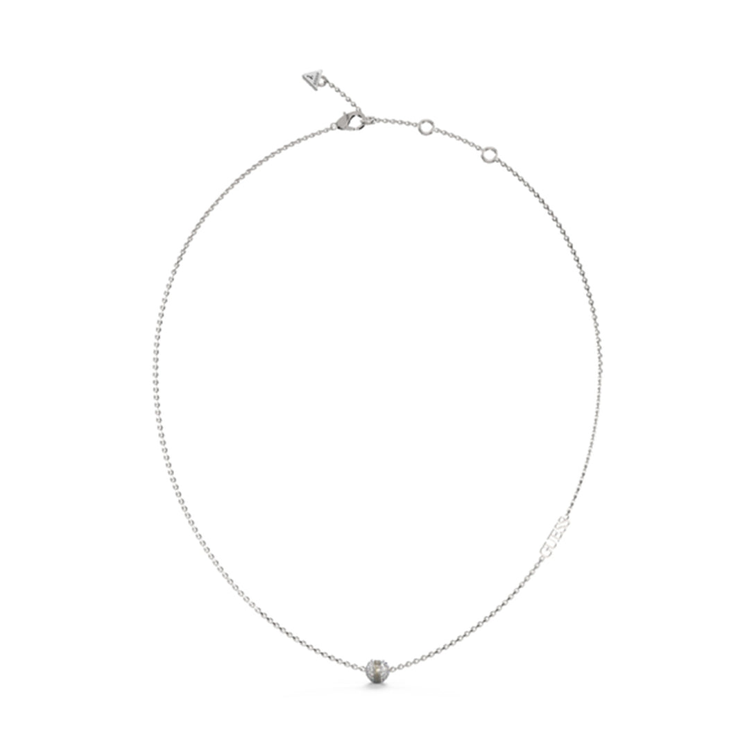 Silver minimalist necklace with small round pendant on fine chain, adjustable links and lobster clasp