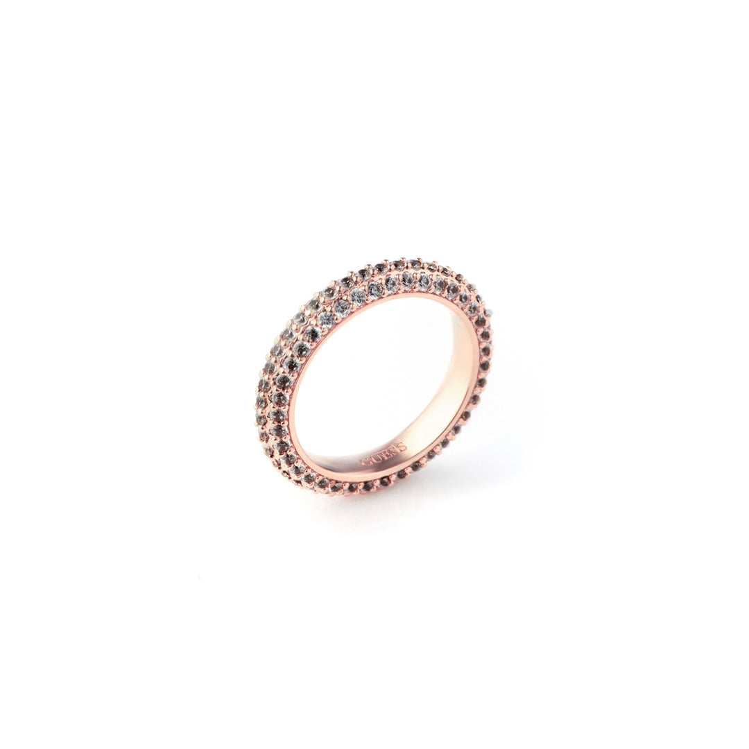 Rose gold ring for Women with two rows of clear stones and engraved inner band