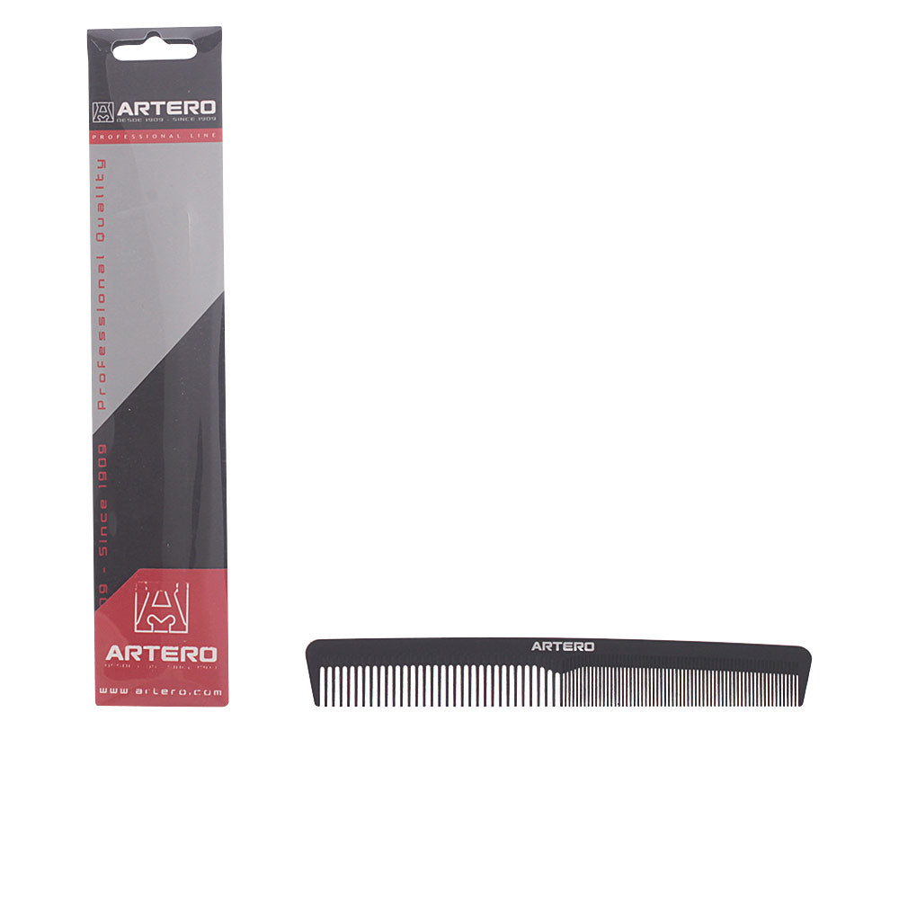 179 mm black carbon comb with fine teeth and rounded tips, Unisex