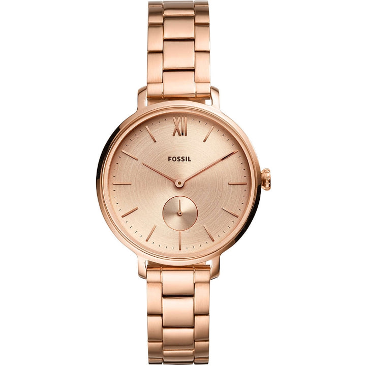 Rose gold-tone stainless steel wristwatch with link bracelet and Roman numeral twelve, small seconds subdial